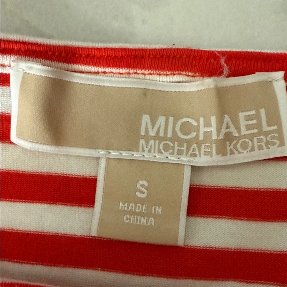 Michael Kors Red and White Striped Top with Gold Zipper